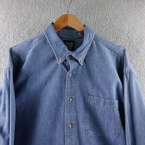 Vintage GAP Mens Denim Button Down Long Sleeve Shirt XL Made in USA Washed Blue